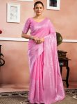 MODERN LICHI SILK JACQUARD WORK SAREE WITH UNSTITCHED BLOUSE BABY PINK