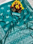 MODERN LICHI SILK ORGANIC BANARASI SAREE WITH UNSTITCHED BLOUSE PARTY WEAR WHOLESALE PRICE ETHNIC GARMENT (15)