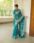 MODERN LICHI SILK ORGANIC BANARASI SAREE WITH UNSTITCHED BLOUSE PARTY WEAR WHOLESALE PRICE ETHNIC GARMENT (15)