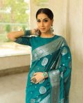 MODERN LICHI SILK ORGANIC BANARASI SAREE WITH UNSTITCHED BLOUSE PARTY WEAR WHOLESALE PRICE ETHNIC GARMENT (15)