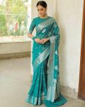 MODERN LICHI SILK ORGANIC BANARASI SAREE WITH UNSTITCHED BLOUSE PARTY WEAR WHOLESALE PRICE ETHNIC GARMENT (15)