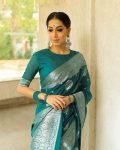 MODERN LICHI SILK ORGANIC BANARASI SAREE WITH UNSTITCHED BLOUSE PARTY WEAR WHOLESALE PRICE ETHNIC GARMENT (15)