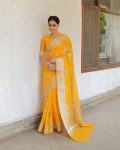 MODERN LICHI SILK ORGANIC BANARASI SAREE WITH UNSTITCHED BLOUSE PARTY WEAR WHOLESALE PRICE ETHNIC GARMENT (17)