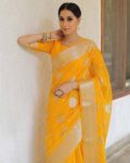 MODERN LICHI SILK ORGANIC BANARASI SAREE WITH UNSTITCHED BLOUSE PARTY WEAR WHOLESALE PRICE ETHNIC GARMENT (17)