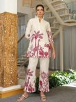 MODERN MALAI SATIN SILK DIGITAL PRINT WORK CO-ORD SET OFF WHITE