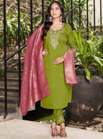MODERN MARINA SILK MULTI EMBROIDERY THREAD, WITH HAND WORK TOP BOTTOM WITH DUPATTA GREEN