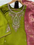 MODERN MARINA SILK MULTI EMBROIDERY THREAD, WITH HAND WORK TOP BOTTOM WITH DUPATTA FESTIVAL WEAR WHOLESALE PRICE ETHNIC GARMENT (10)