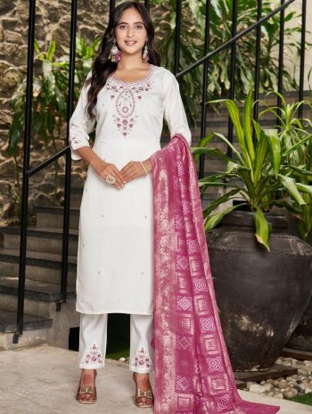 MODERN MARINA SILK MULTI EMBROIDERY THREAD, WITH HAND WORK TOP BOTTOM WITH DUPATTA WHITE