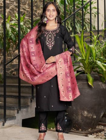 MODERN MARINA SILK MULTI EMBROIDERY THREAD, WITH HAND WORK TOP BOTTOM WITH DUPATTA BLACK