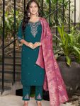 MODERN MARINA SILK MULTI EMBROIDERY THREAD, WITH HAND WORK TOP BOTTOM WITH DUPATTA RAMA