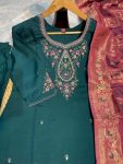 MODERN MARINA SILK MULTI EMBROIDERY THREAD, WITH HAND WORK TOP BOTTOM WITH DUPATTA FESTIVAL WEAR WHOLESALE PRICE ETHNIC GARMENT (24)
