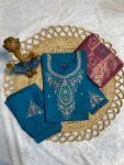 MODERN MARINA SILK MULTI EMBROIDERY THREAD, WITH HAND WORK TOP BOTTOM WITH DUPATTA FESTIVAL WEAR WHOLESALE PRICE ETHNIC GARMENT (3)