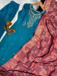 MODERN MARINA SILK MULTI EMBROIDERY THREAD, WITH HAND WORK TOP BOTTOM WITH DUPATTA FESTIVAL WEAR WHOLESALE PRICE ETHNIC GARMENT (3)