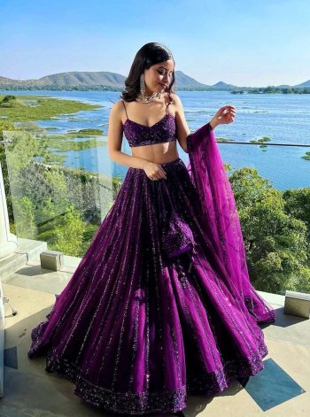 MODERN NET SEQUENCE, DORI WORK LEHENGA CHOLI WITH DUPATTA PURPLE