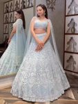 MODERN NET SEQUENCE, THREAD WORK LEHENGA CHOLI WITH DUPATTA OFF WHITE