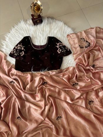 MODERN RANGOLI SILK CUT DANA BORDER AND DOUBLE LAYER ARCO BORDER WORK SAREE WITH UNSTITCHED BLOUSE PEACH