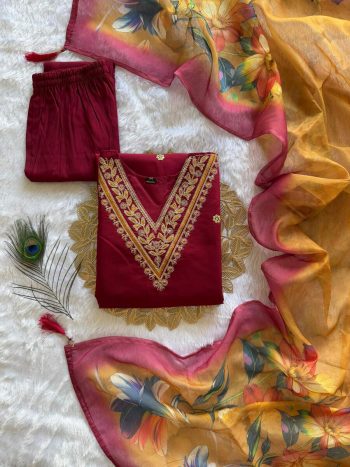 MODERN ROMAN SILK EMBROIDERY WITH SEQUENCE WORK TOP BOTTOM WITH DUPATTA RANI