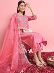 MODERN ROMAN SILK EMBROIDERY WORK TOP BOTTOM WITH DUPATTA BABY PINK