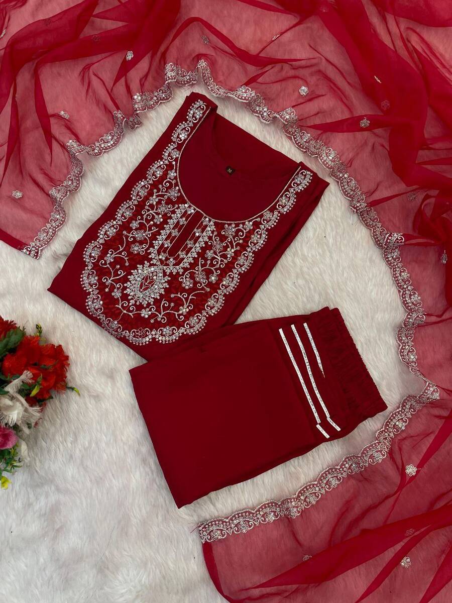 MODERN ROMAN SILK EMBROIDERY WORK TOP BOTTOM WITH DUPATTA FESTIVE WEAR WHOLESALE PRICE ETHNIC GARMENT (7)