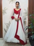 MODERN SHINY GEORGETTE SILK HAND WORK GOWN WITH DUPATTA WHITE