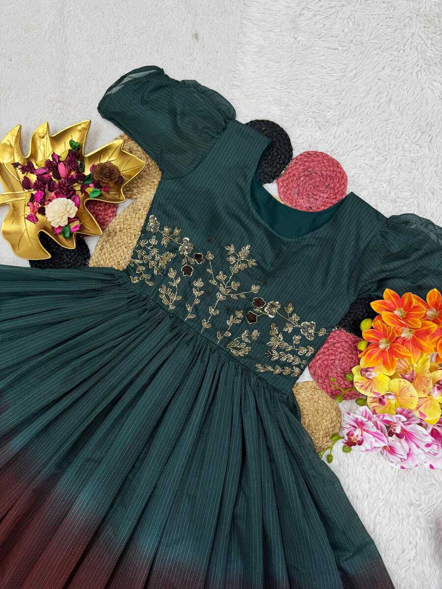 MODERN SOFT KOTA CHECKS MAGGAM WORK ONE PIECE DAILY WEAR WHOLESALE PRICE ETHNIC GARMENT (5)