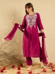 MODERN VISCOSE CHANDERI EMBROIDERY WORK TOP BOTTOM WITH DUPATTA  PINK