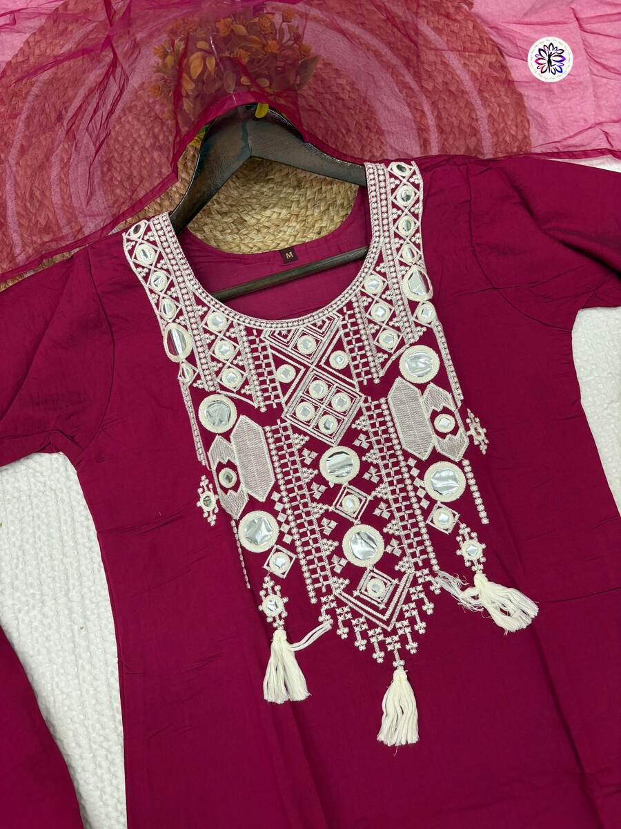 MODERN VISCOSE CHANDERI EMBROIDERY WORK TOP BOTTOM WITH DUPATTA OFFICE WEAR WHOLESALE PRICE ETHNIC GARMENT (9)