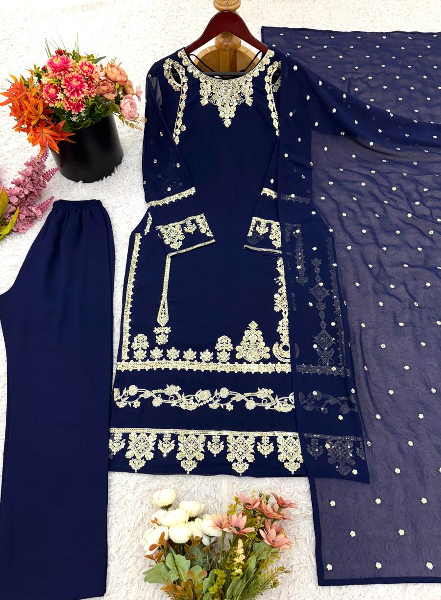 MOODERN GEORGETTE EMBROIDERY SEQUENCE WORK TOP BOTTOM WITH DUPATTA FESTIVE WEAR WHOLESALE PRICE ETHNIC GARMENT (11)