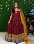 MOST PICKED VICHITRA SILK JACQUARD WORK ANARKALI TOP WITH DUPATTA FESTIVE WEAR WHOLESALE PRICE ETHNIC GARMENT (3)