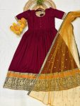 MOST PICKED VICHITRA SILK JACQUARD WORK ANARKALI TOP WITH DUPATTA FESTIVE WEAR WHOLESALE PRICE ETHNIC GARMENT (3)
