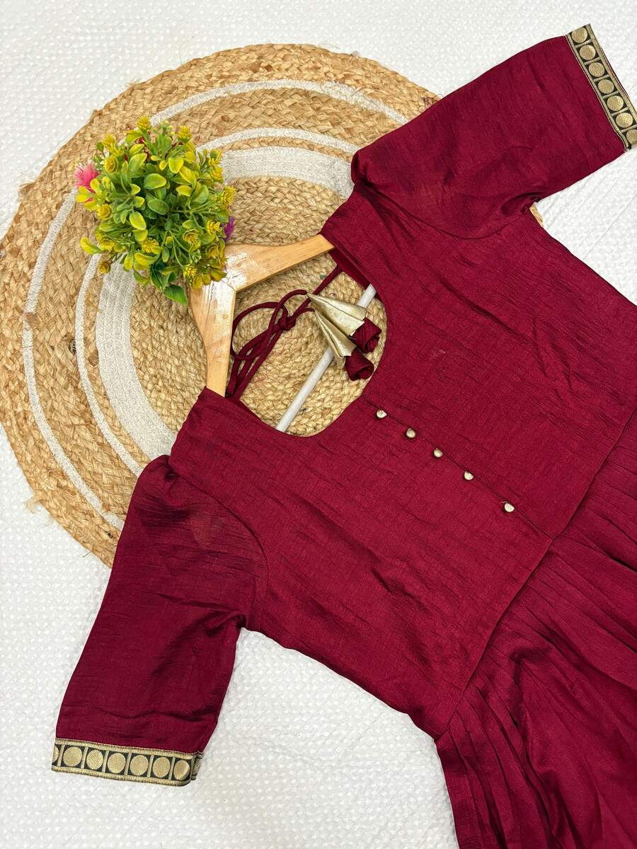 MOST PICKED VICHITRA SILK JACQUARD WORK ANARKALI TOP WITH DUPATTA FESTIVE WEAR WHOLESALE PRICE ETHNIC GARMENT (7)