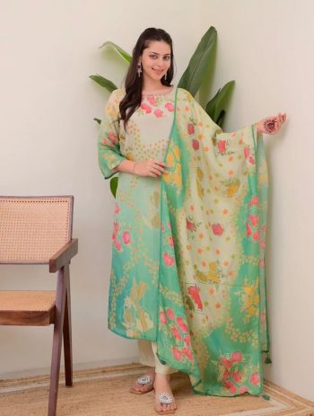 NEW ARRIVAL ASSAM SILK HAND-WORK TOP BOTTOM WITH DUPATTA GREEN