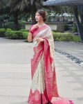 NEW ARRIVAL BANARASI LICHI SILK WEAVING WORK SAREE WITH UNSTITCHED BLOUSE FESTIVE WEAR WHOLESALE PRICE ETHNIC GARMENT (4)