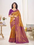 NEW ARRIVAL BANARASI LICHI SILK WEAVING WORK SAREE WITH UNSTITCHED BLOUSE YELLOW