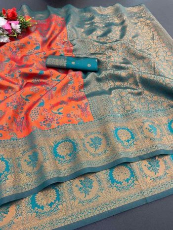 NEW ARRIVAL BANARASI SOFT SILK ZARI WEAVING AND JACQUARD WORK SAREE WITH UNSTITCHED BLOUSE GAJARI