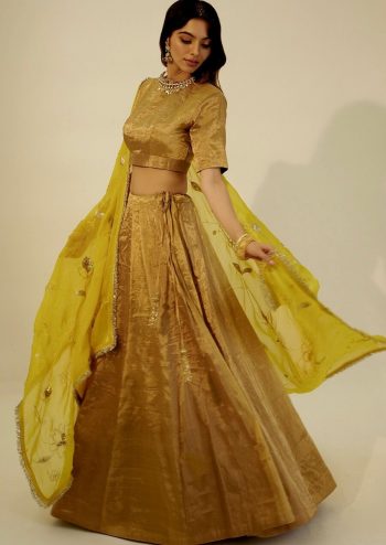 NEW ARRIVAL BANARASI ZARI SILK PLAIN LEHENGA CHOLI WITH SEQUENCE DORI WORK DUPATTA YELLOW
