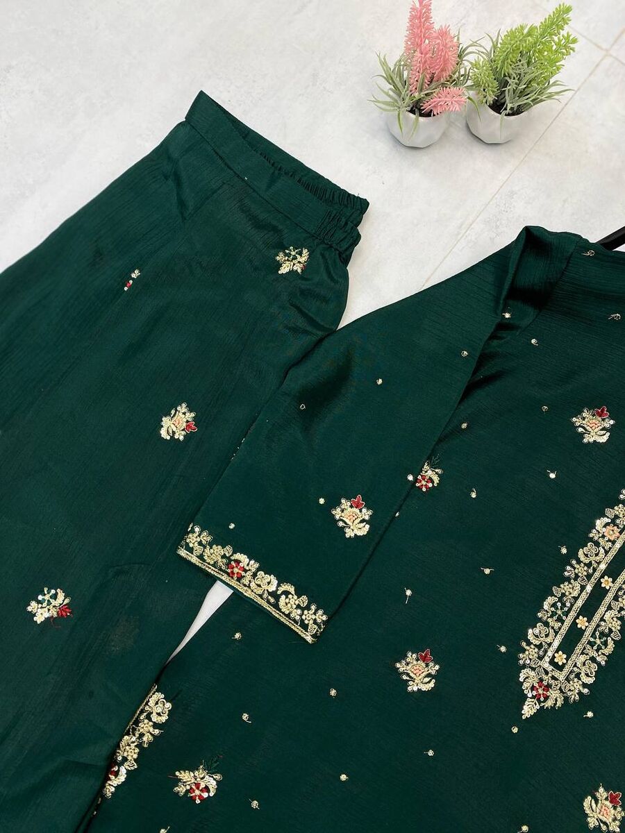 NEW ARRIVAL CHINON SEQUENCE EMBROIDERY WORK TOP PALAZZO WITH DUPATTA FESTIVE WEAR WHOLESALE PRICE ETHNIC GARMENT (11)