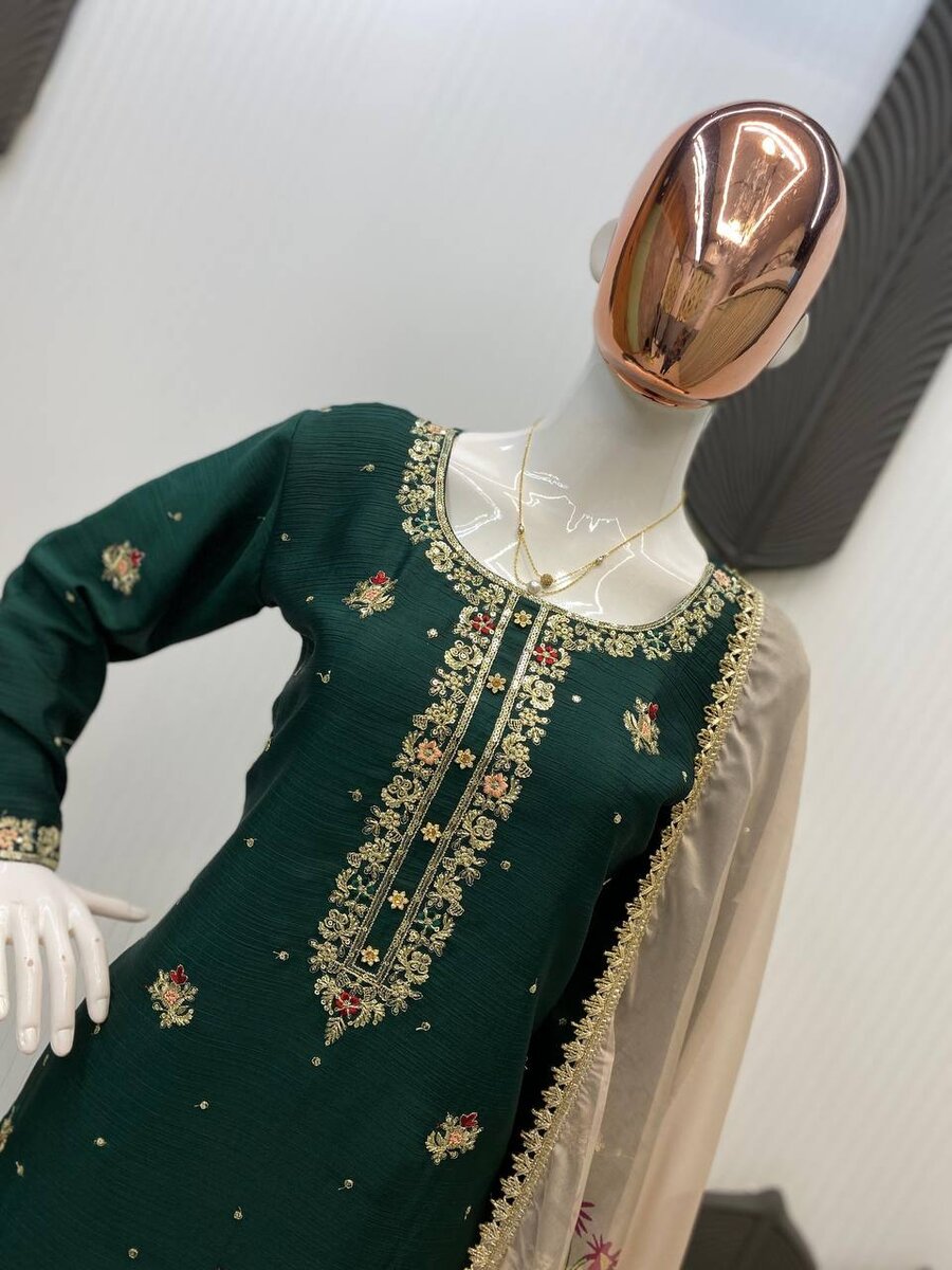 NEW ARRIVAL CHINON SEQUENCE EMBROIDERY WORK TOP PALAZZO WITH DUPATTA FESTIVE WEAR WHOLESALE PRICE ETHNIC GARMENT (7)