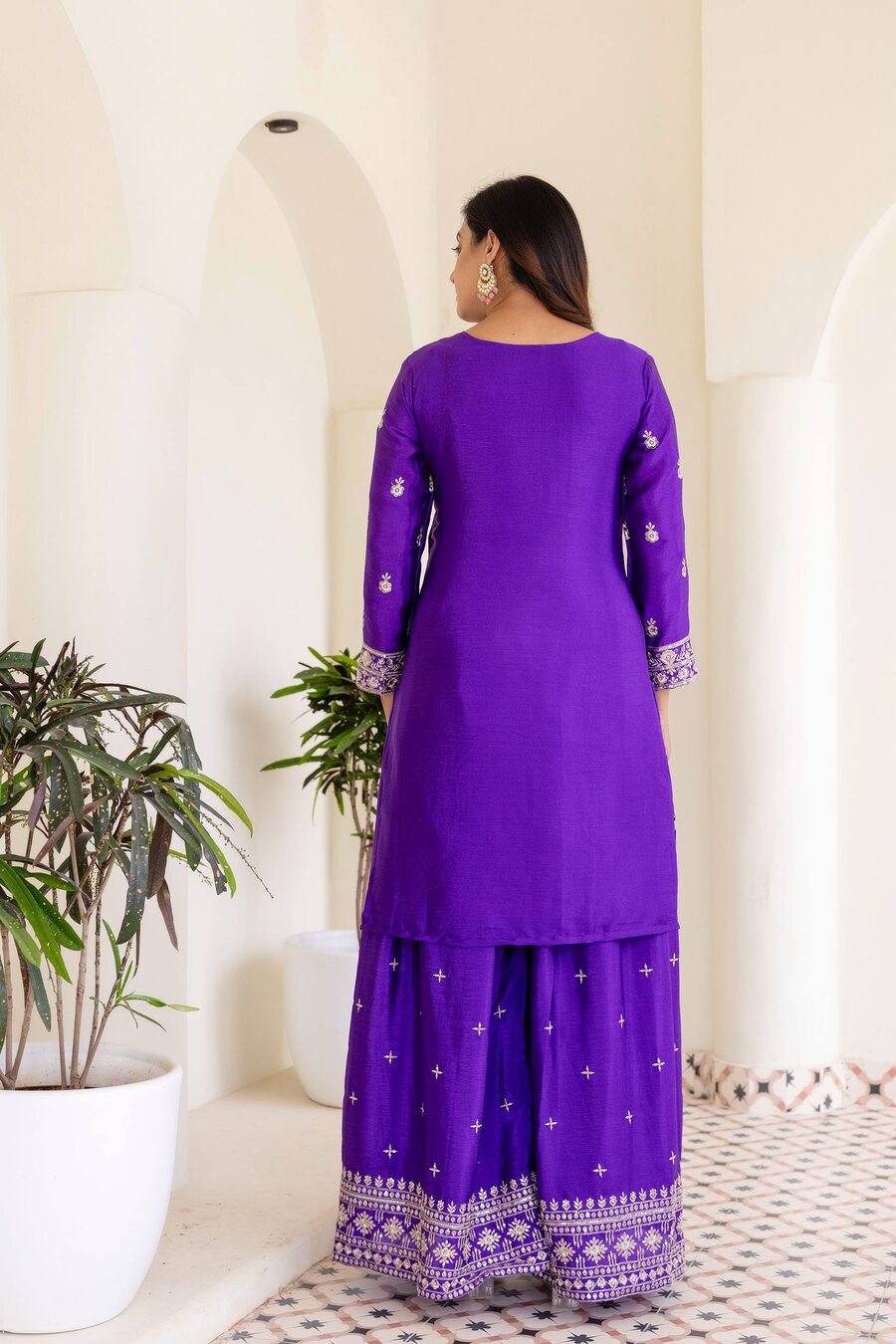 NEW ARRIVAL CHINON SILK EMBROIDERY SEQUENCE WORK TOP PALAZZO WITH DUPATTA (9)