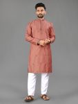 NEW ARRIVAL COTTON MATCHING VAL-MOTI BUTTA WORK MEN'S KURTA PAYJAMA ORANGE