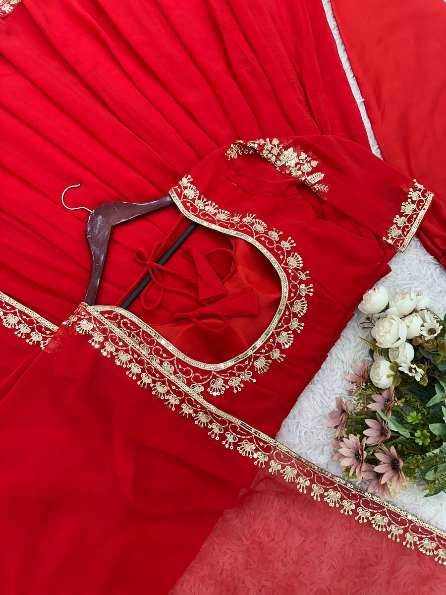 NEW ARRIVAL GEORGETTE EMBROIDERY WORK GOWN BOTTOM WITH DUPATTA WEDDING WEAR WHOLESALE PRICE ETHNIC GARMENT (12)