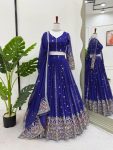 NEW ARRIVAL GEORGETTE THREAD WITH SEQUENCE EMBROIDERY WORK LEHENGA CHOLI WITH DUPATTA BLUE