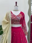NEW ARRIVAL GEORGETTE THREAD WITH SEQUENCE EMBROIDERY WORK LEHENGA CHOLI WITH DUPATTA WEDDING WEAR WHOLESALE PRICE ETHNIC GARMENT (4)