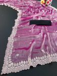 NEW ARRIVAL JIMMY CHOO SEQUENCE EMBROIDERY CONTRAST-PALLU WORK SAREE WITH UNSTITCHED BLOUSE PINK