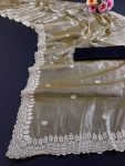 NEW ARRIVAL JIMMY CHOO SEQUENCE EMBROIDERY CONTRAST-PALLU WORK SAREE WITH UNSTITCHED BLOUSE GOLD