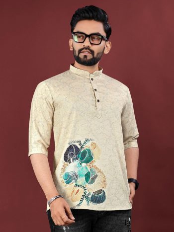 NEW ARRIVAL JUTE COTTON DIGITAL PRINTED MEN'S SHIRT OFF WHITE