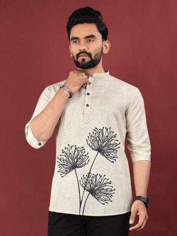 NEW ARRIVAL JUTE COTTON DIGITAL PRINTED MEN'S SHIRT OFF WHITE