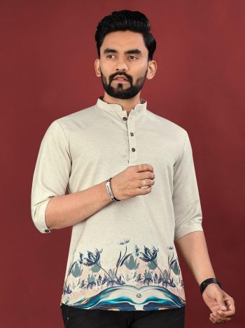 NEW ARRIVAL JUTE COTTON DIGITAL PRINTED MEN'S SHIRT OFF WHITE