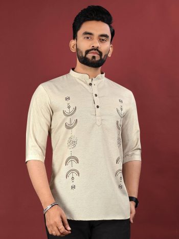 NEW ARRIVAL JUTE COTTON DIGITAL PRINTED MEN'S SHIRT OFF WHITE