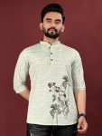 NEW ARRIVAL JUTE COTTON DIGITAL PRINTED MEN'S SHIRT OFF WHITE